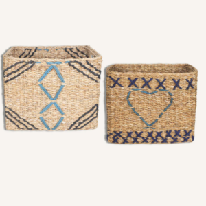 Handcrafted Jute & Seagrass Rectangular Storage Baskets – Set of 2